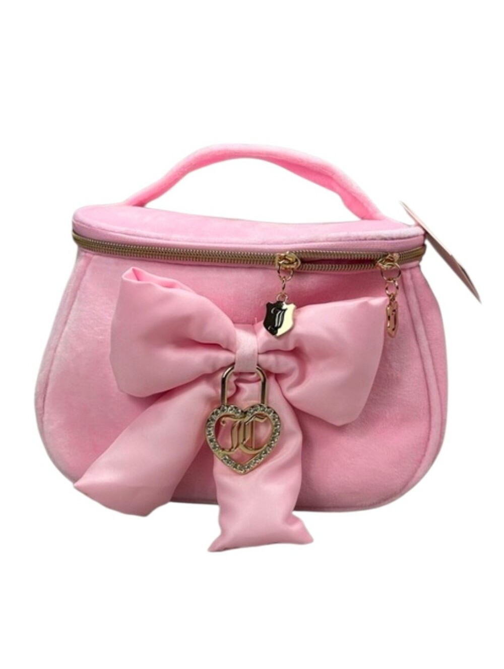 💕▪️Juicy Couture ▪️velour Soft Pink Satin Bow Cosmetic Case with Heart Charm - Picture 1 of 3